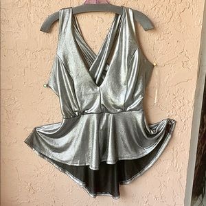 V-Neck, Gunmetal/Silver, Cross Cross Back Top 1x